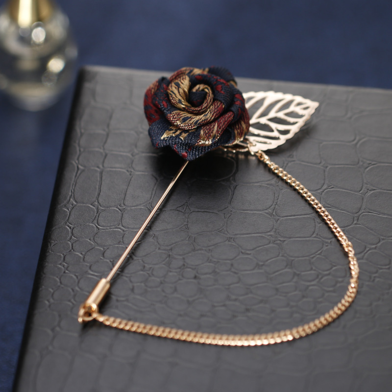 Rose Flower Diamond Collar Pin Fashion Suit Brooch Collar Chain
