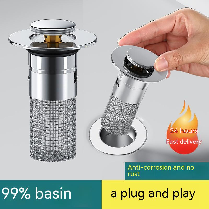 Long Pop-Up Sink Drains Filter Bathroom Press Bounce Basin Plug Stopper Wash Basin Hair Catcher Sink Strainer Kitchen Supplies