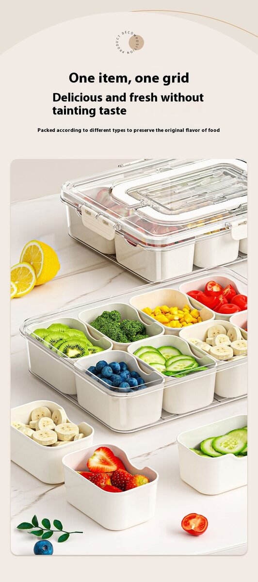 8 Grids Divided Serving Tray Fruits Snack Box Organizer Food Storage Container Seasoning Separator Box Refrigerator Organizer