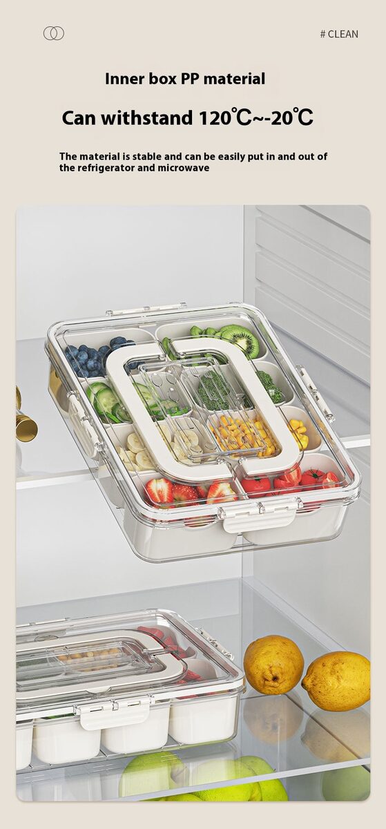 8 Grids Divided Serving Tray Fruits Snack Box Organizer Food Storage Container Seasoning Separator Box Refrigerator Organizer