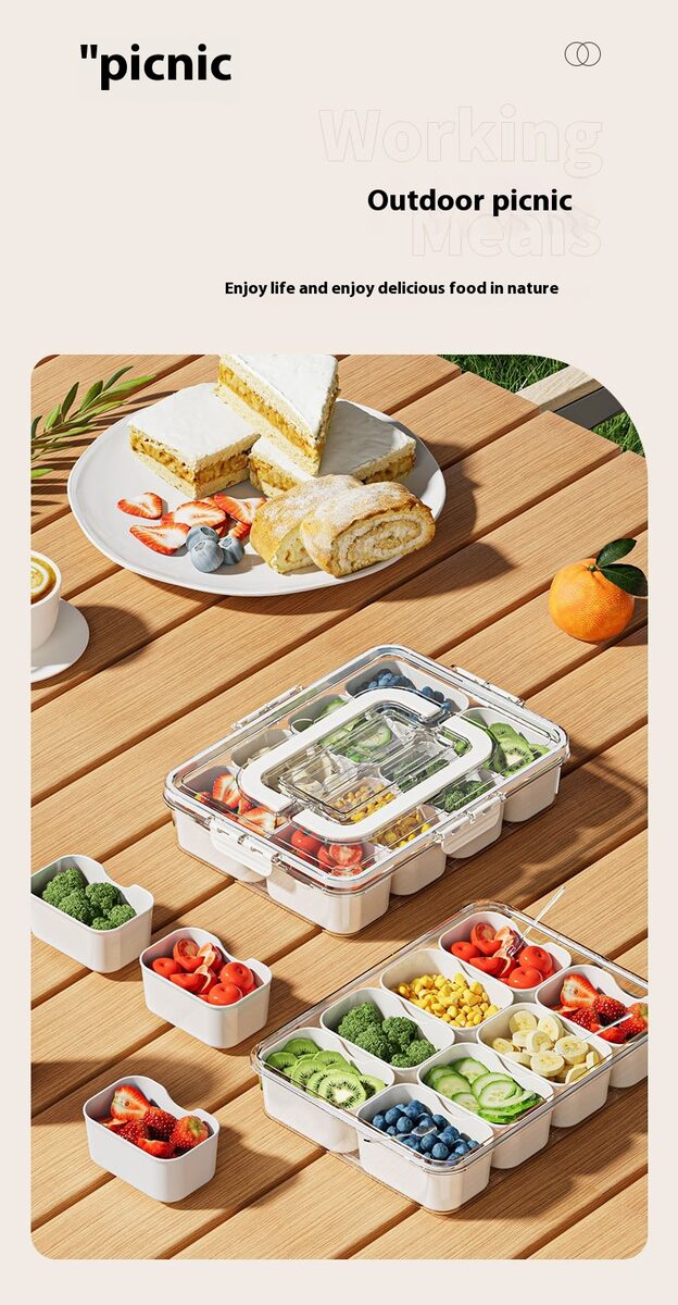 8 Grids Divided Serving Tray Fruits Snack Box Organizer Food Storage Container Seasoning Separator Box Refrigerator Organizer