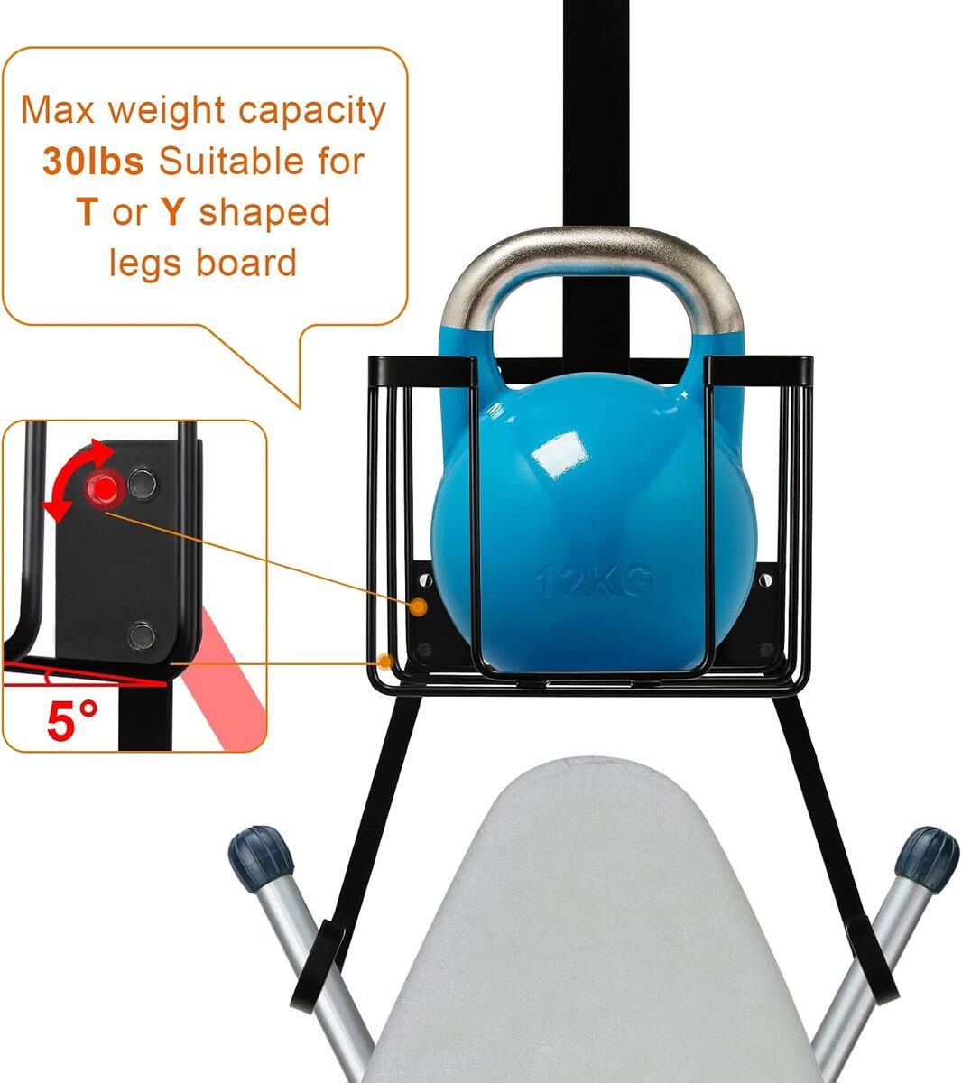 Over The Door Wall Mount Ironing Board Hanger, Laundry Room Iron And Board Storage Holder, Space Saving Organizer For Home