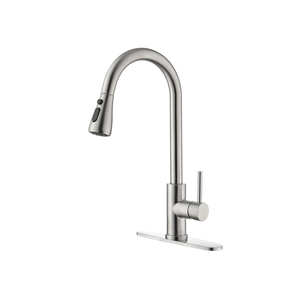 Single Handle High Arc Pull Out Kitchen Faucet; Single Level Stainless Steel Kitchen Sink Faucets with Pull Down Sprayer