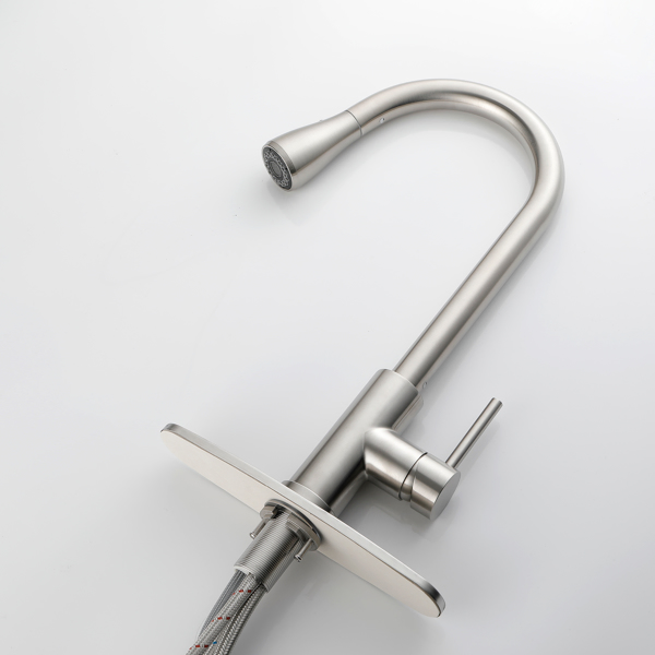 Single Handle High Arc Pull Out Kitchen Faucet; Single Level Stainless Steel Kitchen Sink Faucets with Pull Down Sprayer