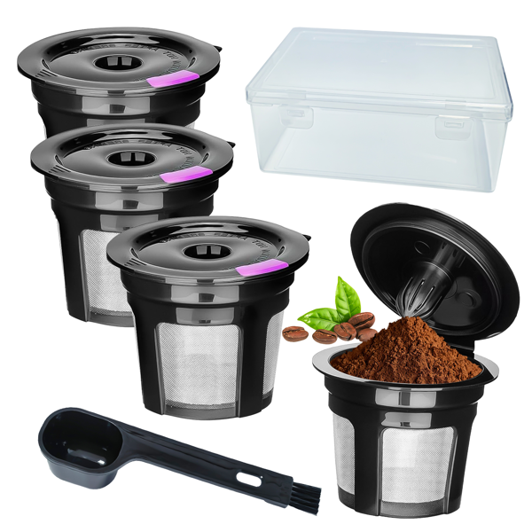 Coffee Prep Kit, 4-Pack Reusable Coffee Filters With 2-in-1 Scoop Brush & Case, Refillable Single Serve Pods, Fits Keurig Non-eBay-Certified Warehouse
