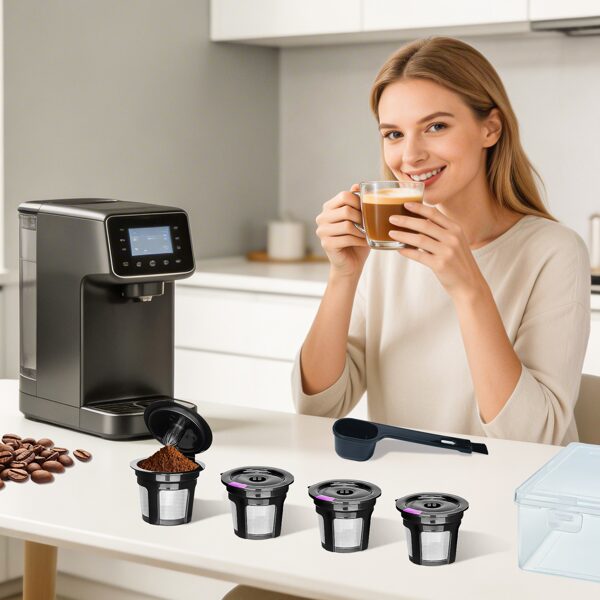 Coffee Prep Kit, 4-Pack Reusable Coffee Filters With 2-in-1 Scoop Brush & Case, Refillable Single Serve Pods, Fits Keurig Non-eBay-Certified Warehouse