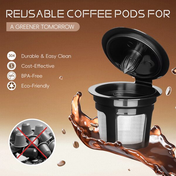 Coffee Prep Kit, 4-Pack Reusable Coffee Filters With 2-in-1 Scoop Brush & Case, Refillable Single Serve Pods, Fits Keurig Non-eBay-Certified Warehouse