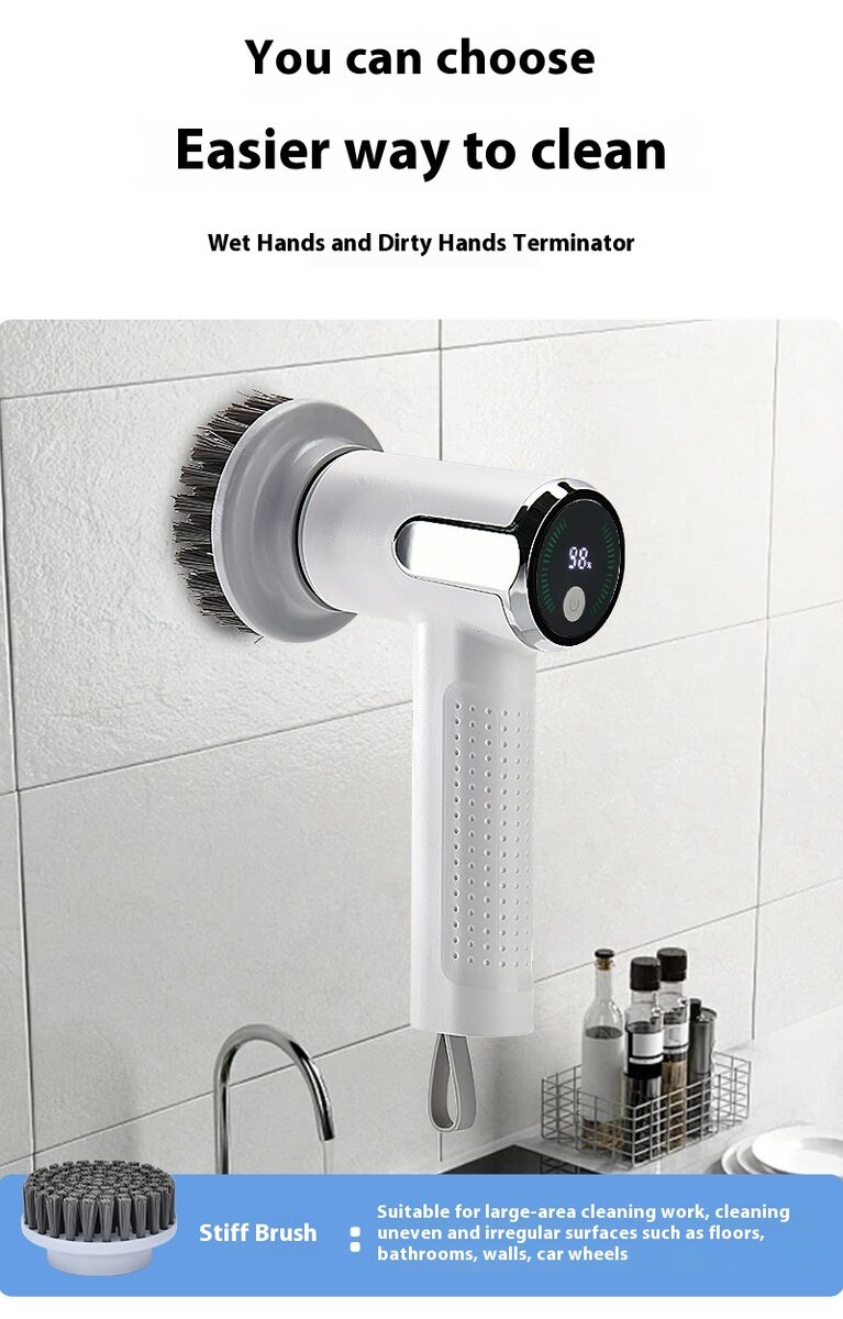 Multifunctional Smart Display Electric Cleaning Brush Wireless Kitchen Sink Cleaning Brush Waterproof Electric Pot Brush Cleaning Tool