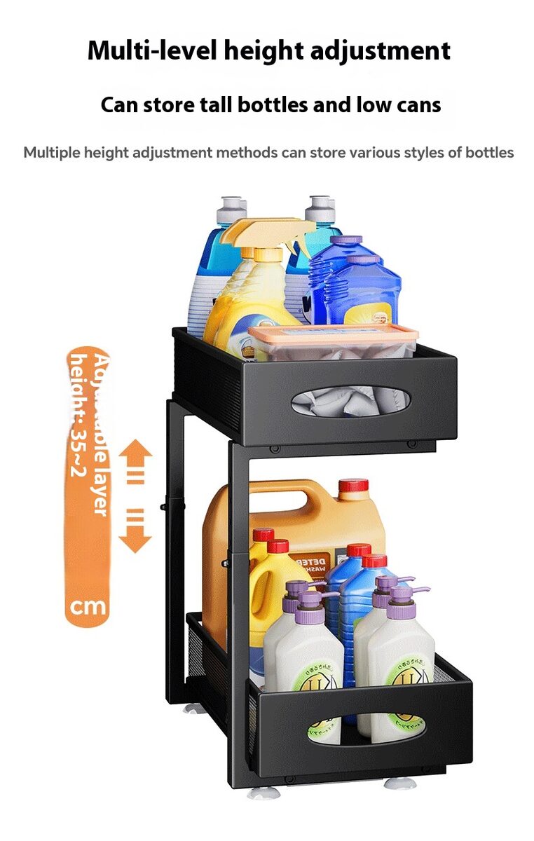 Pull-out Double-layer Lath Drawer Kitchen Cabinet Spice Jar Pull-out Basket Retractable Storage Rack