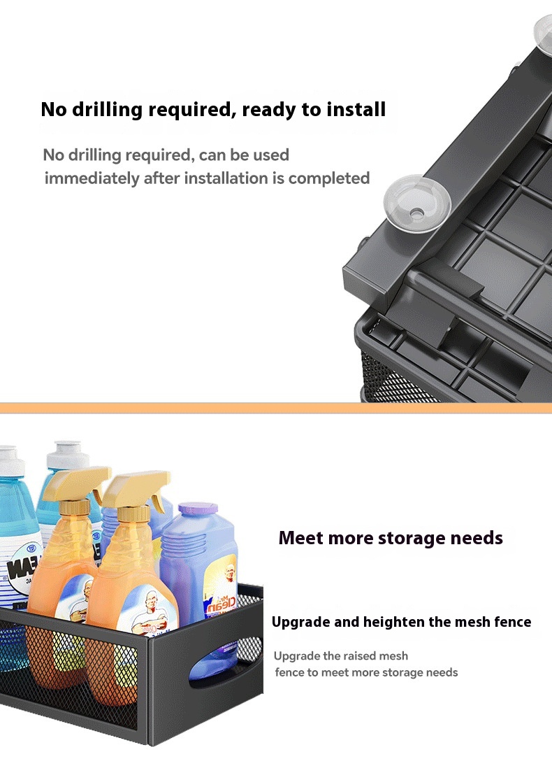 Pull-out Double-layer Lath Drawer Kitchen Cabinet Spice Jar Pull-out Basket Retractable Storage Rack